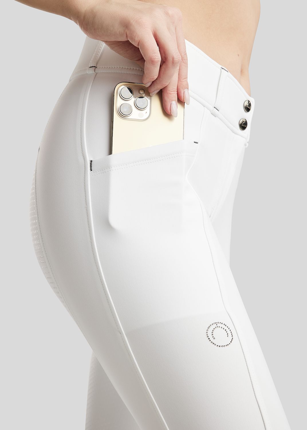 MoZida REFINED Breeches w. Gun Metal Crystals - Fullgrip, White 