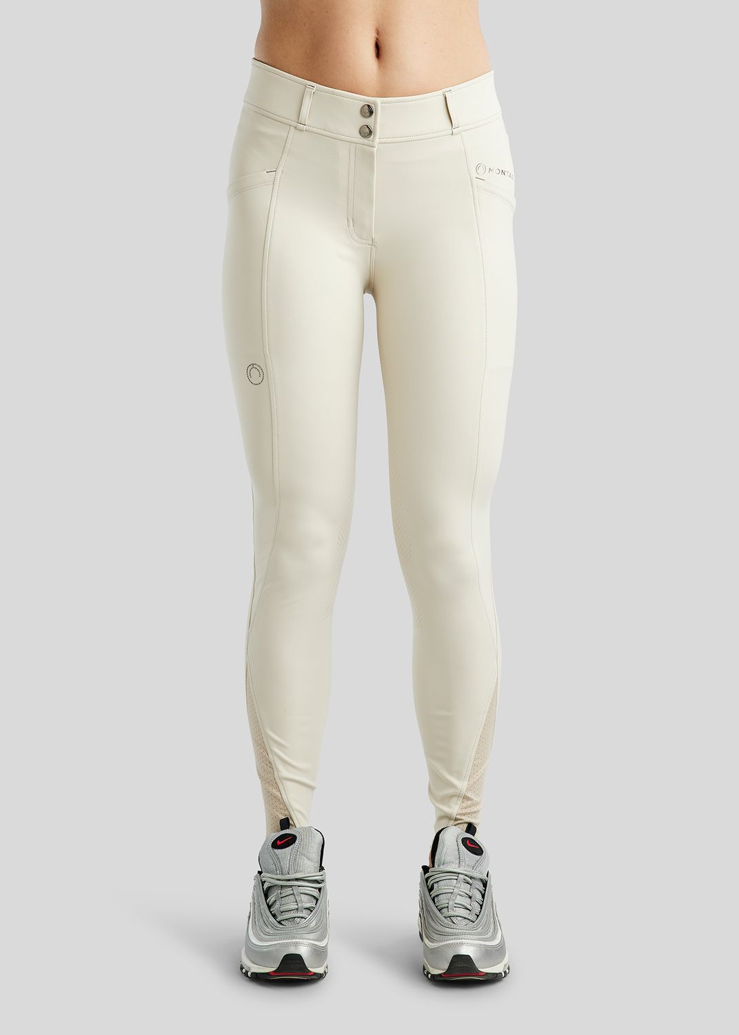 MoZida REFINED Breeches w. Gun Metal Crystals - Fullgrip, Grey Beige 