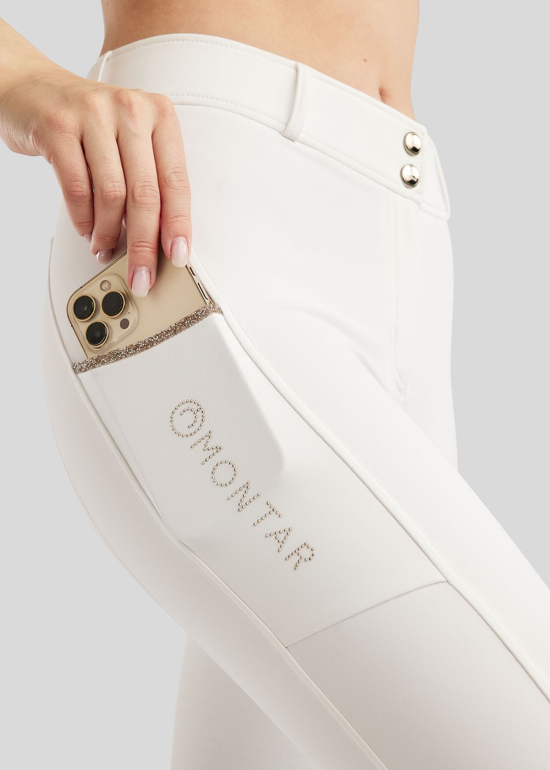MoLila Breeches w. Champagne Crystal Tape and Champagne Crystals - Fullgrip, White