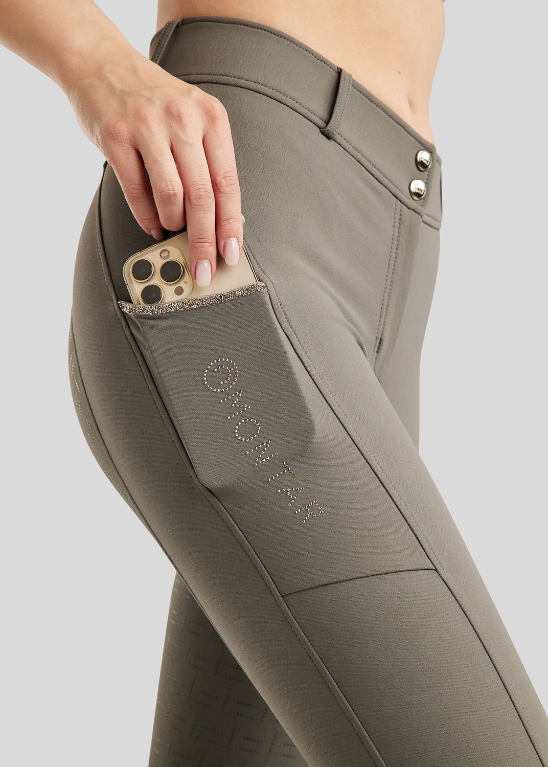 MoLila Breeches w. Champagne Crystal Tape and Champagne Crystals - Fullgrip, Grey