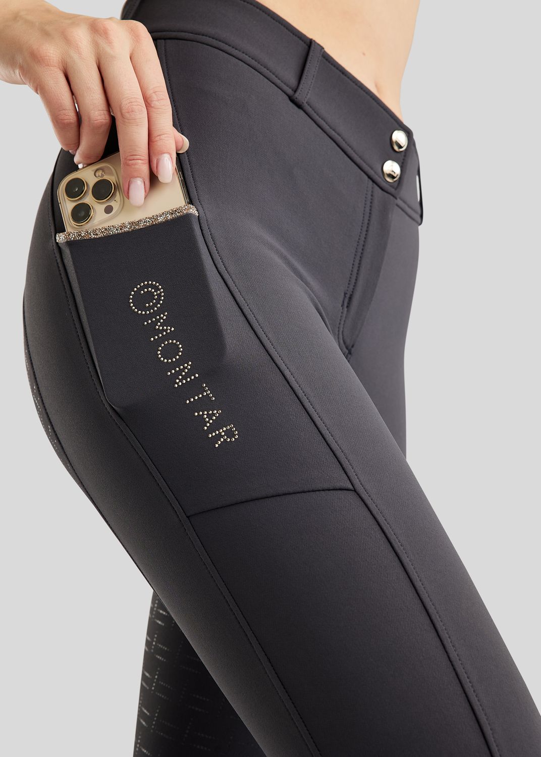 MoLila Breeches w. Champagne Crystal Tape and Champagne Crystals - Fullgrip, Slate Grey