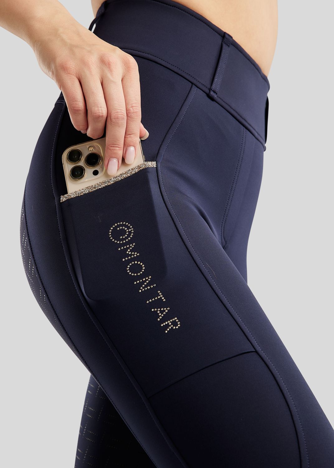 MoLila Pull On w. Champagne Crystals and Crystals Tape - Fullgrip, Navy