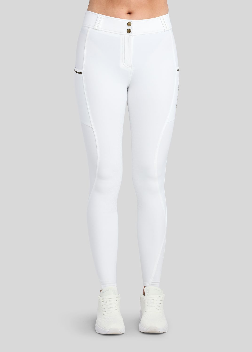 MoVeronica Breeches w. Golden Quartz Caviar Tape and Crystals - Fullgrip, White 
