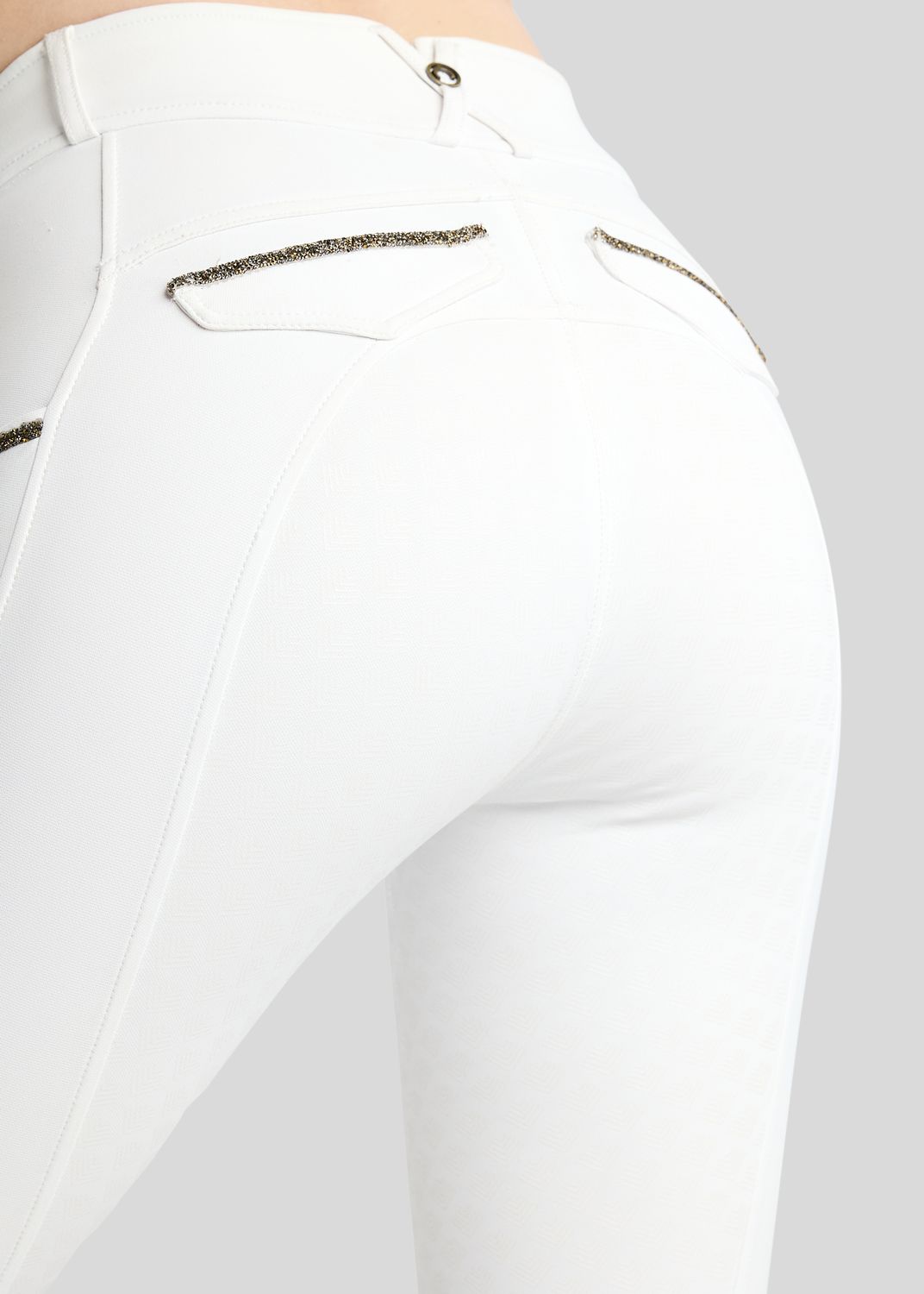 MoVeronica Breeches w. Golden Quartz Caviar Tape and Crystals - Fullgrip, White 