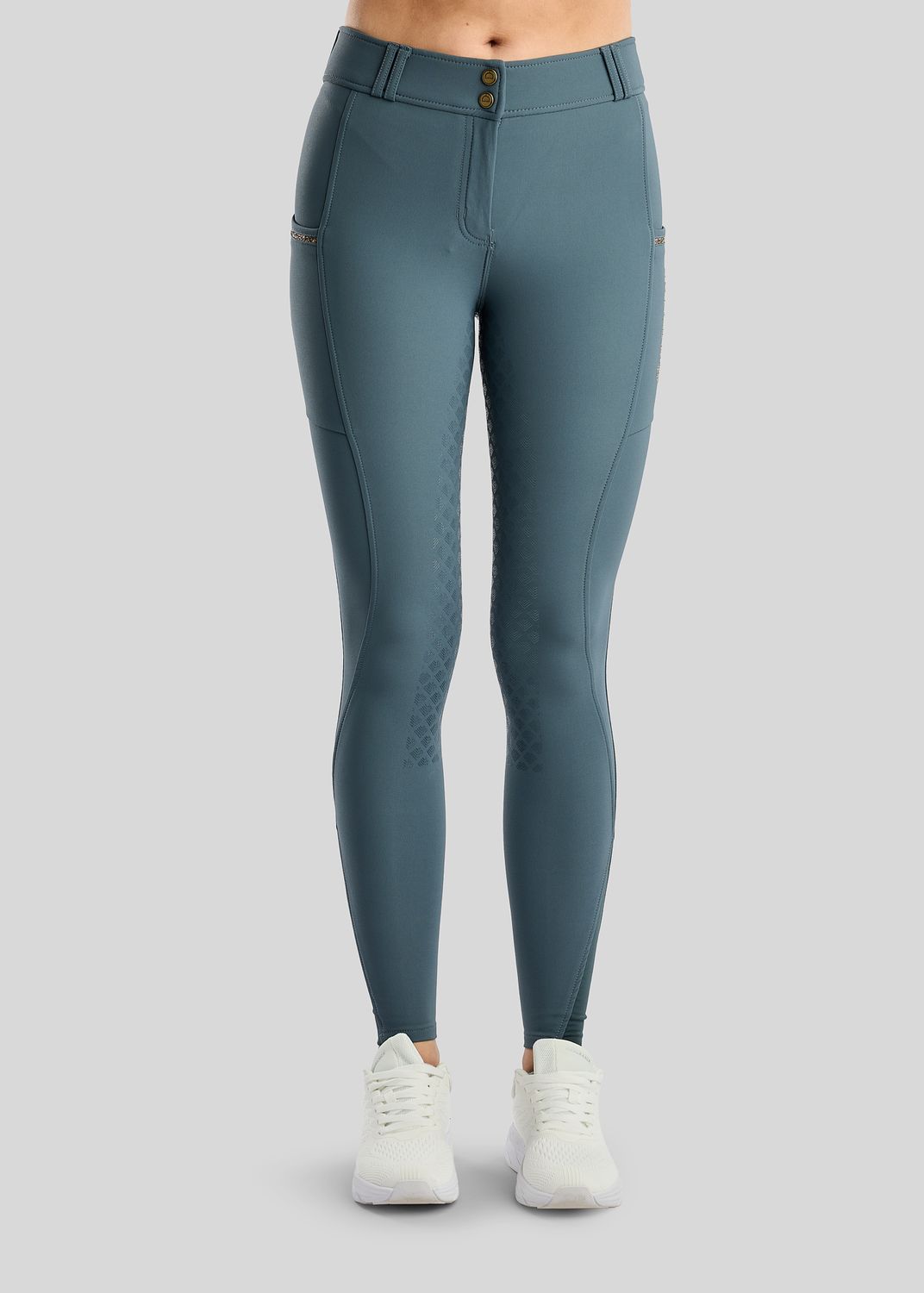 MoVeronica Breeches w. Golden Quartz Caviar Tape and Crystals - Fullgrip, Dusty Green 
