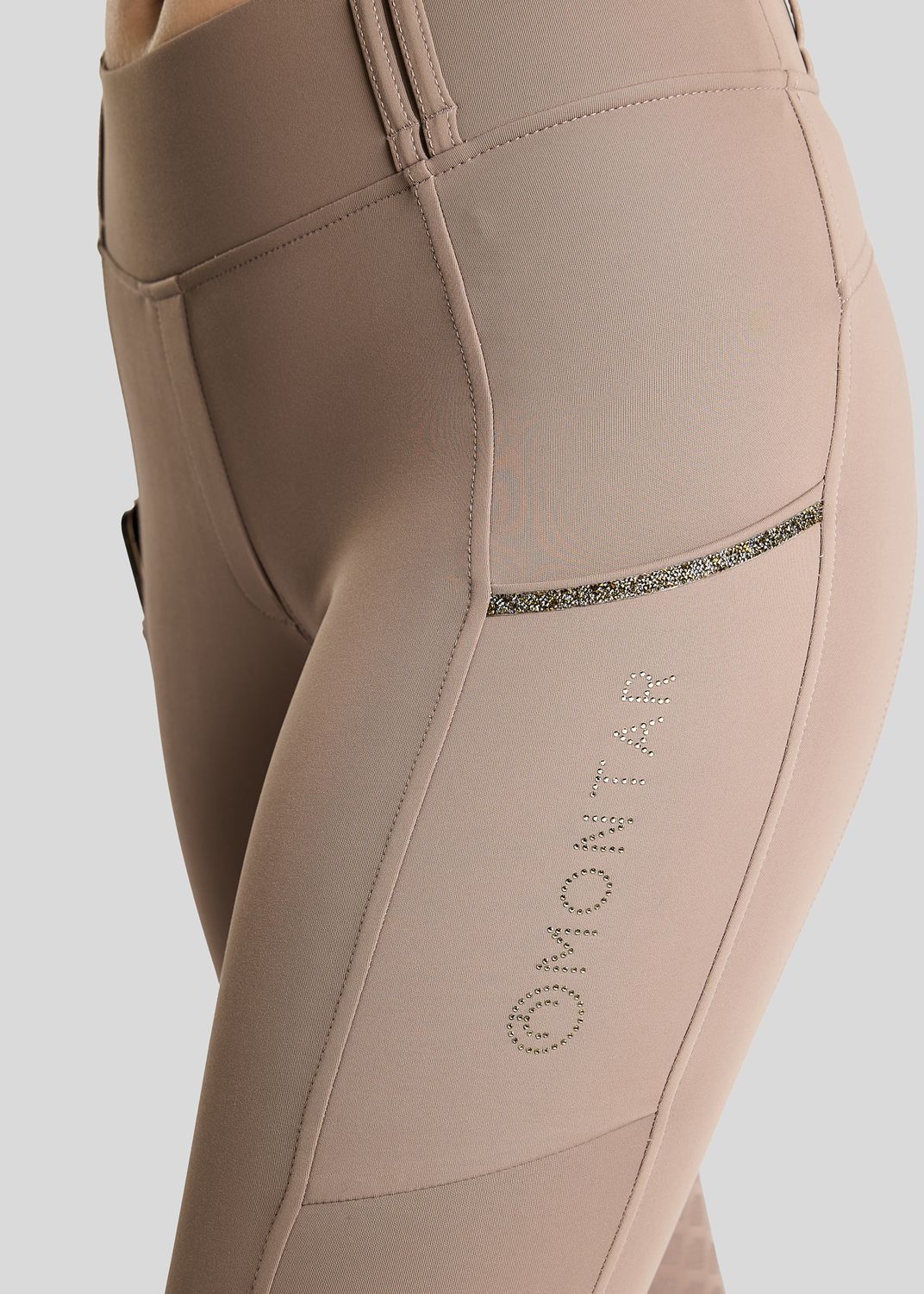 MoVeronica Hybrid Thermo Tights w. Golden Quartz Crystal Tape and Crystals - Fullgrip, Nougat Brown 