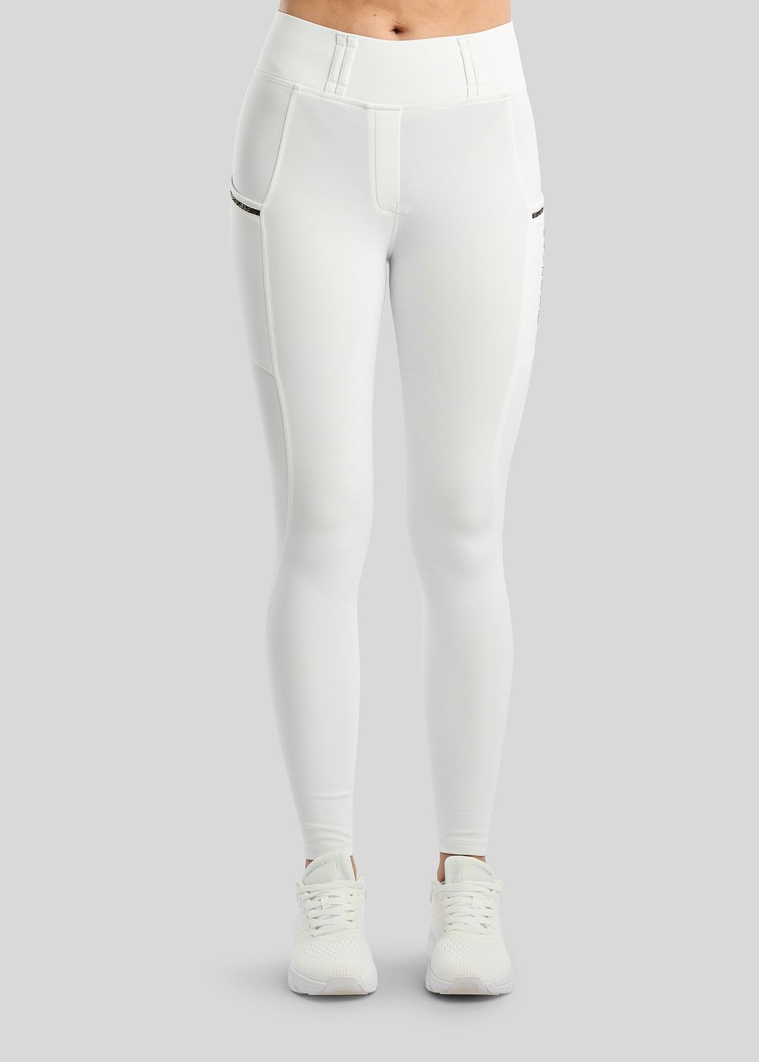 MoVeronica Hybrid Thermo Tights w. Golden Quartz Crystal Tape and Crystals - Fullgrip, White 
