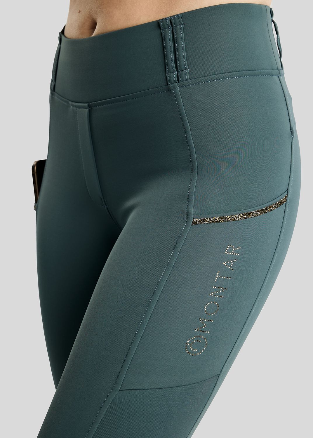 MoVeronica Hybrid Thermo Tights w. Golden Quartz Crystal Tape and Crystals - Fullgrip, Dark Slate 