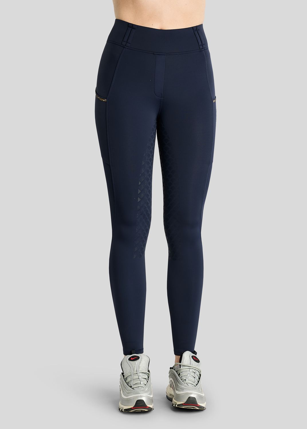 MoVeronica Hybrid Thermo Tights w. Golden Quartz Crystal Tape and Crystals - Fullgrip, Navy 