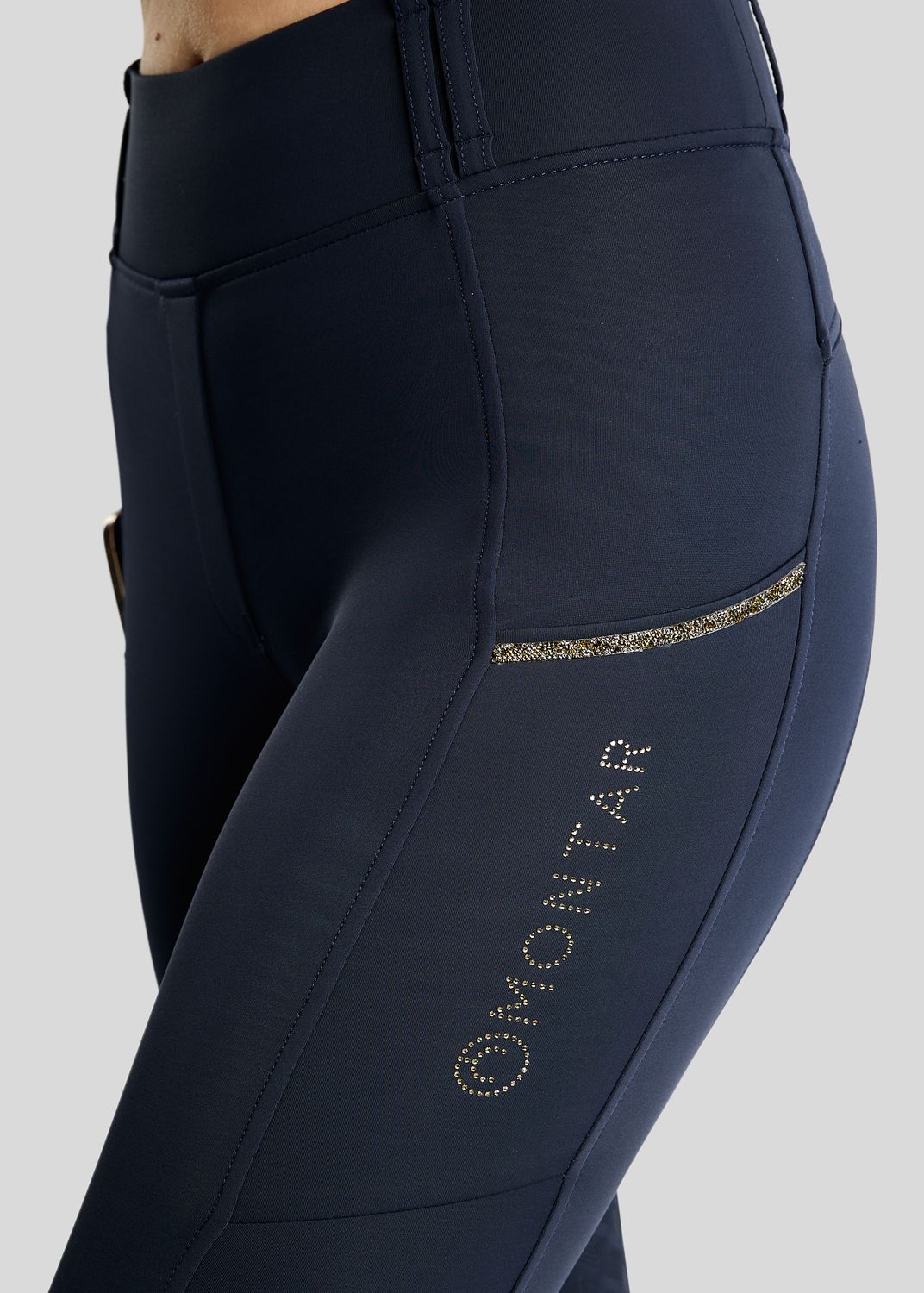 MoVeronica Hybrid Thermo Tights w. Golden Quartz Crystal Tape and Crystals - Fullgrip, Navy 