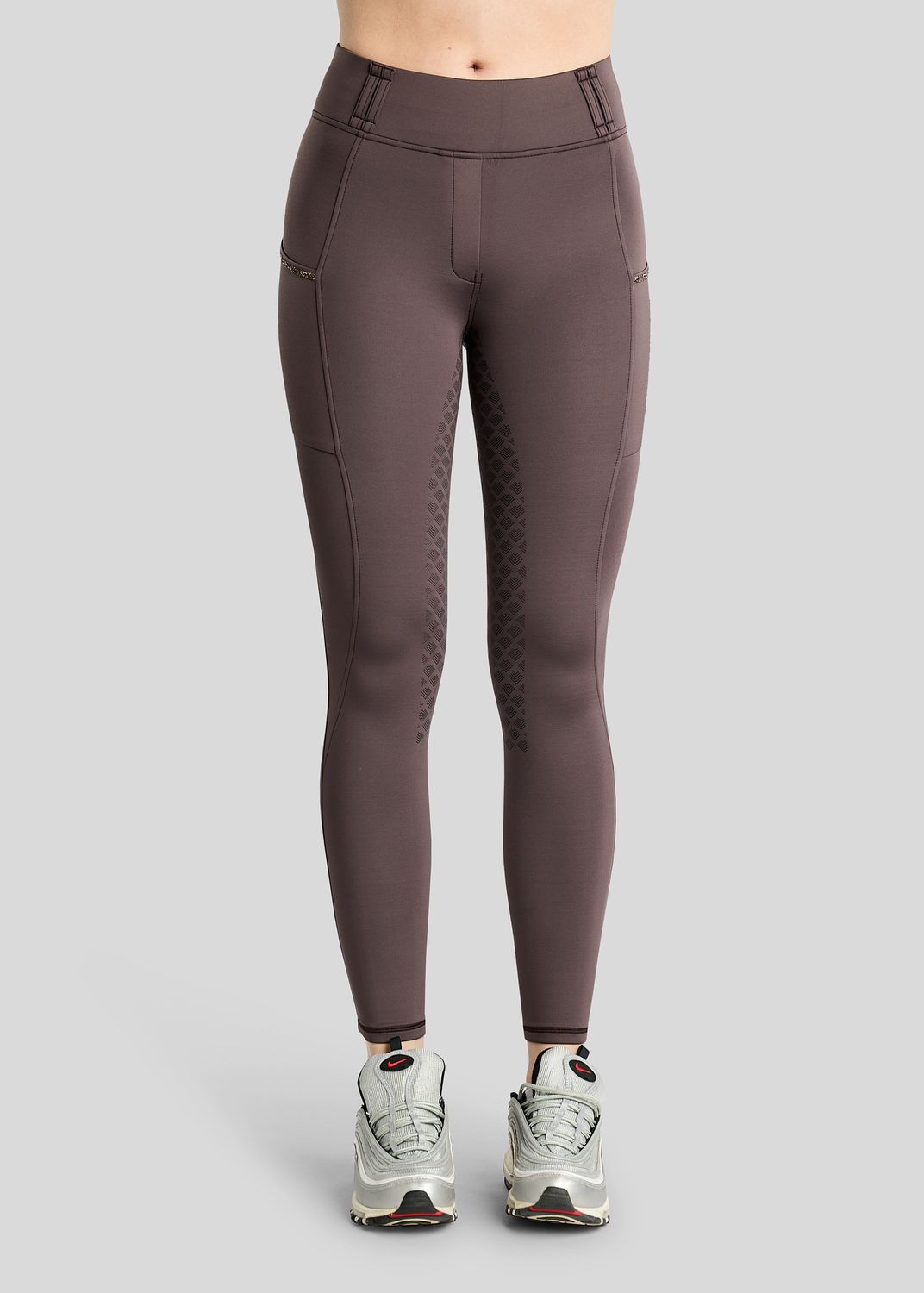 MoVeronica Hybrid Thermo Tights w. Golden Quartz Crystal Tape and Crystals - Fullgrip, Black Peony 