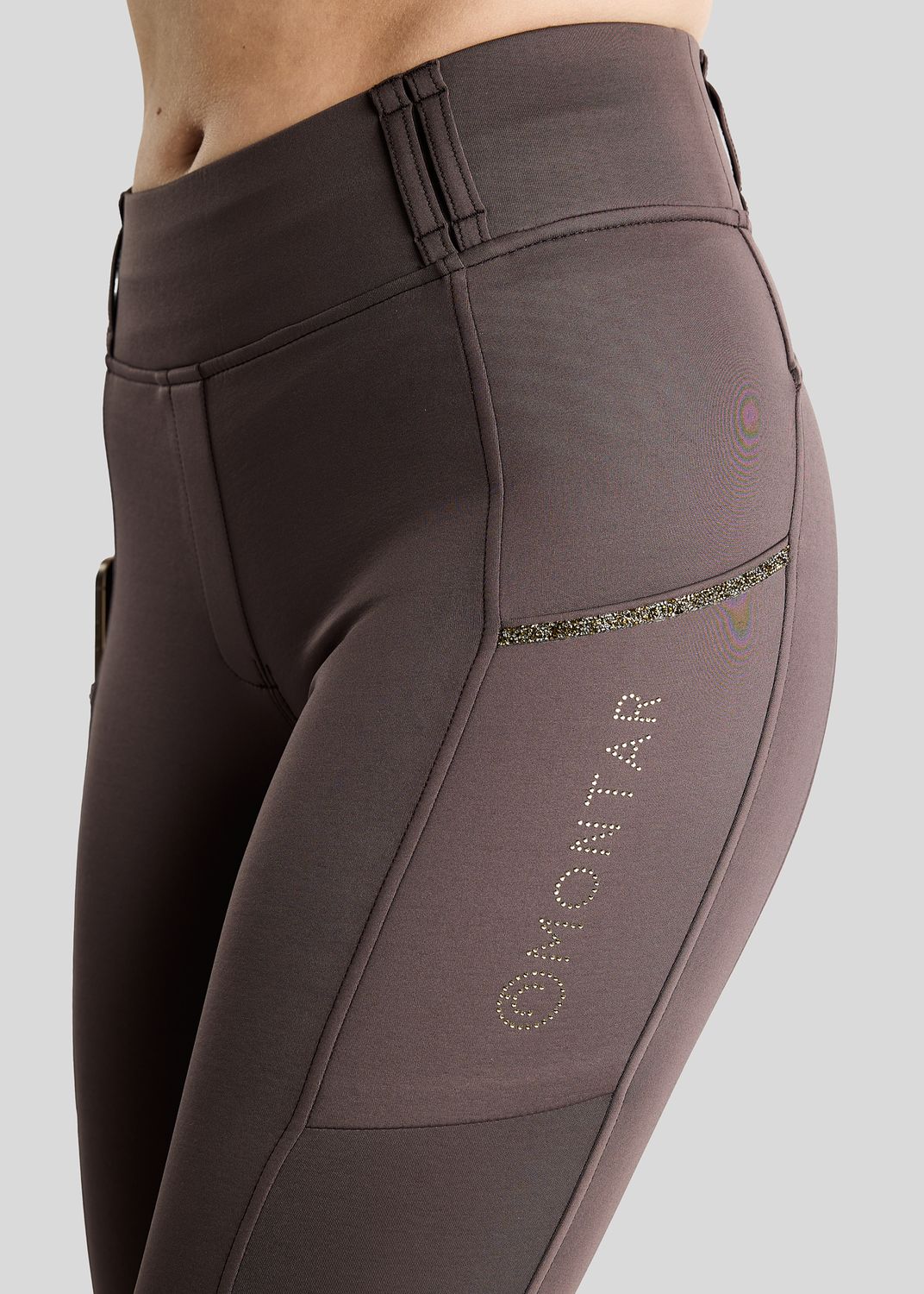 MoVeronica Hybrid Thermo Tights w. Golden Quartz Crystal Tape and Crystals - Fullgrip, Black Peony 
