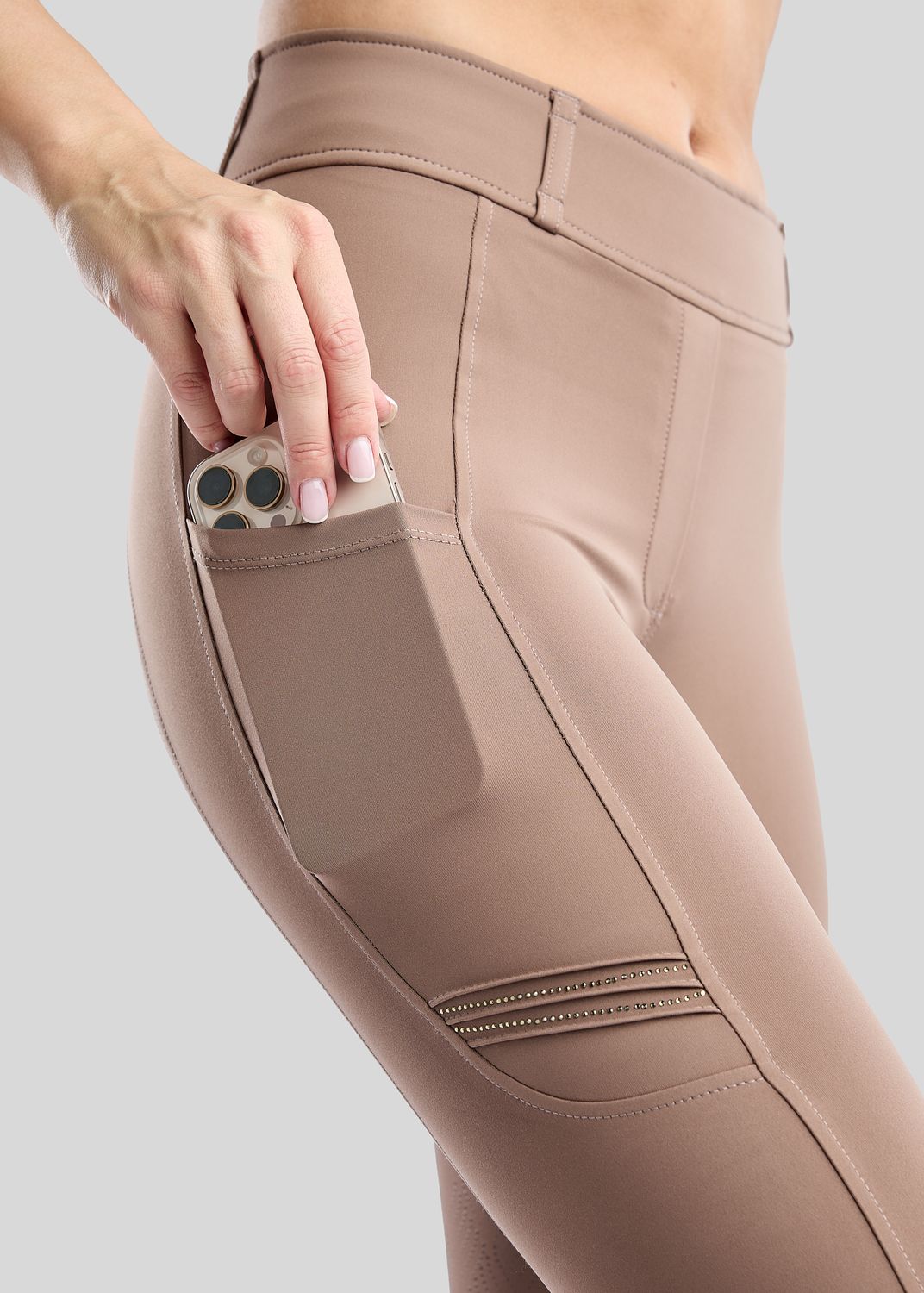 MoWilma Hybrid Tights w. Pintucks and Golden Quartz Crystals - Fullgrip, Nougat Brown 