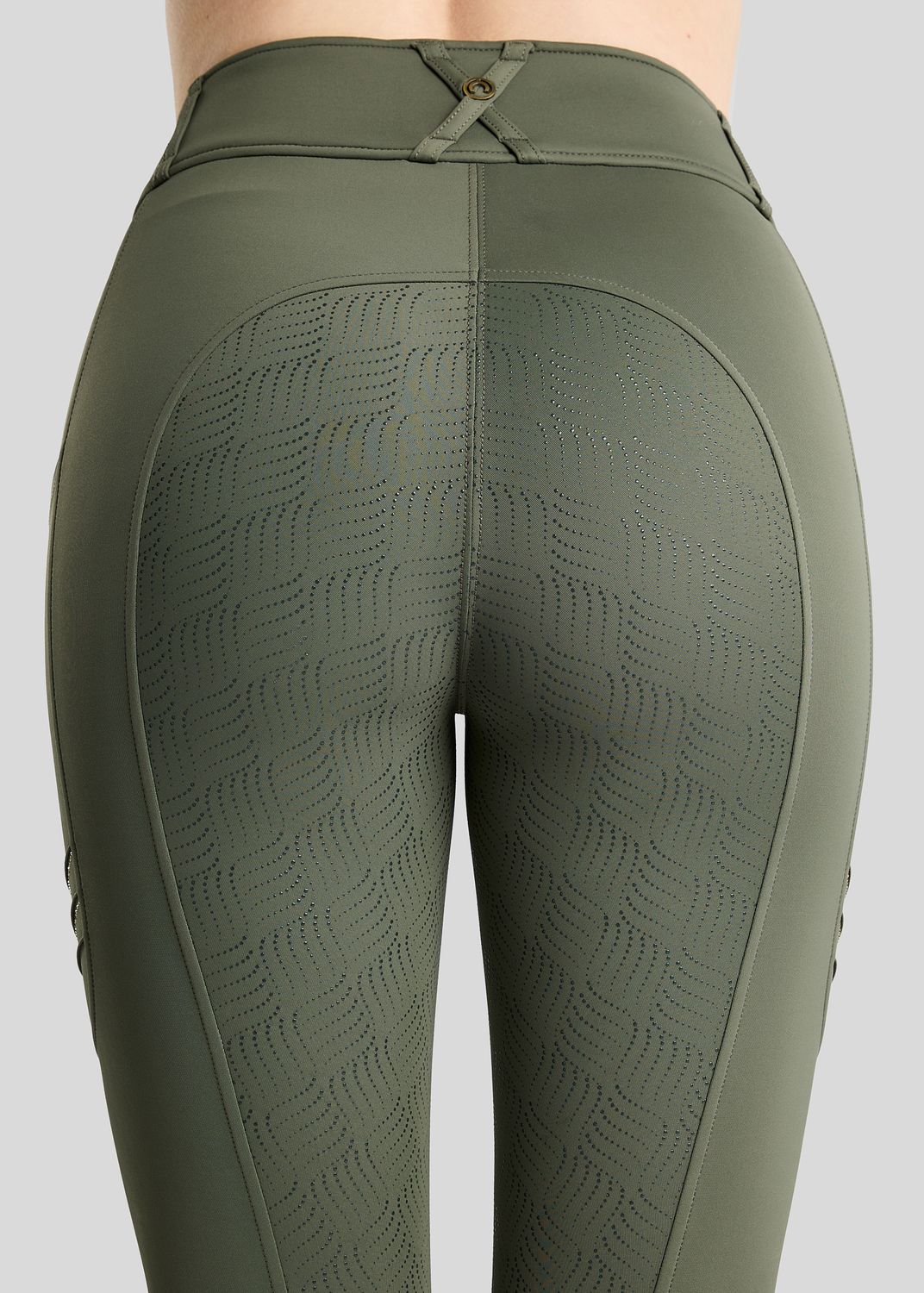 MoWilma Hybrid Tights w. Pintucks and Golden Quartz Crystals - Fullgrip, Forest Green 