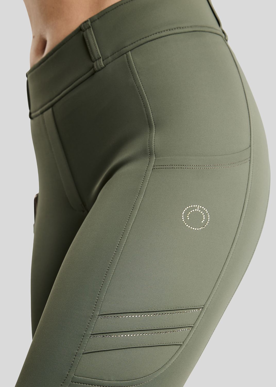 MoWilma Hybrid Tights w. Pintucks and Golden Quartz Crystals - Fullgrip, Forest Green 