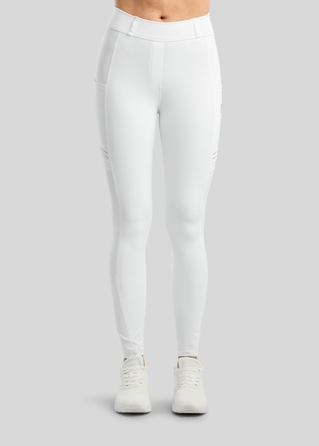 MoWilma Hybrid Tights w. Pintucks and Golden Quartz Crystals - Fullgrip, White 