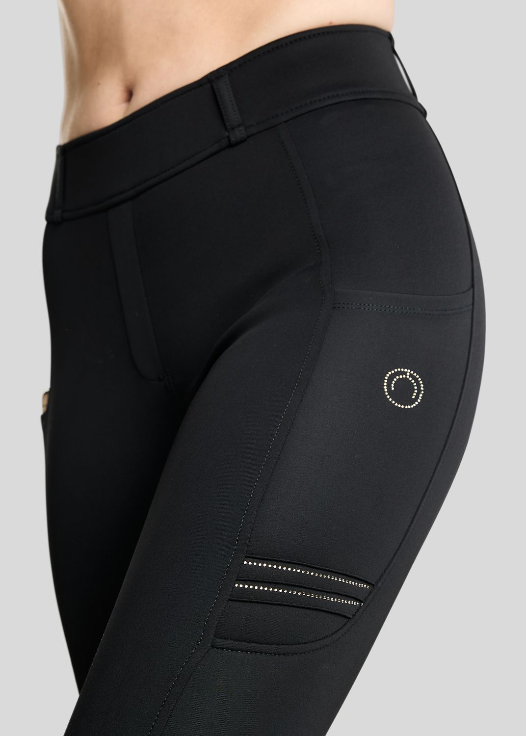 MoWilma Hybrid Tights w. Pintucks and Golden Quartz Crystals - Fullgrip, Black 