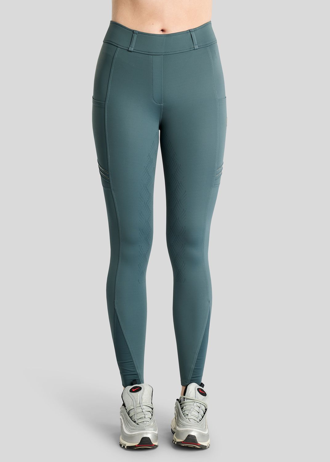 MoWilma Hybrid Tights w. Pintucks and Golden Quartz Crystals - Fullgrip, Dark Slate 