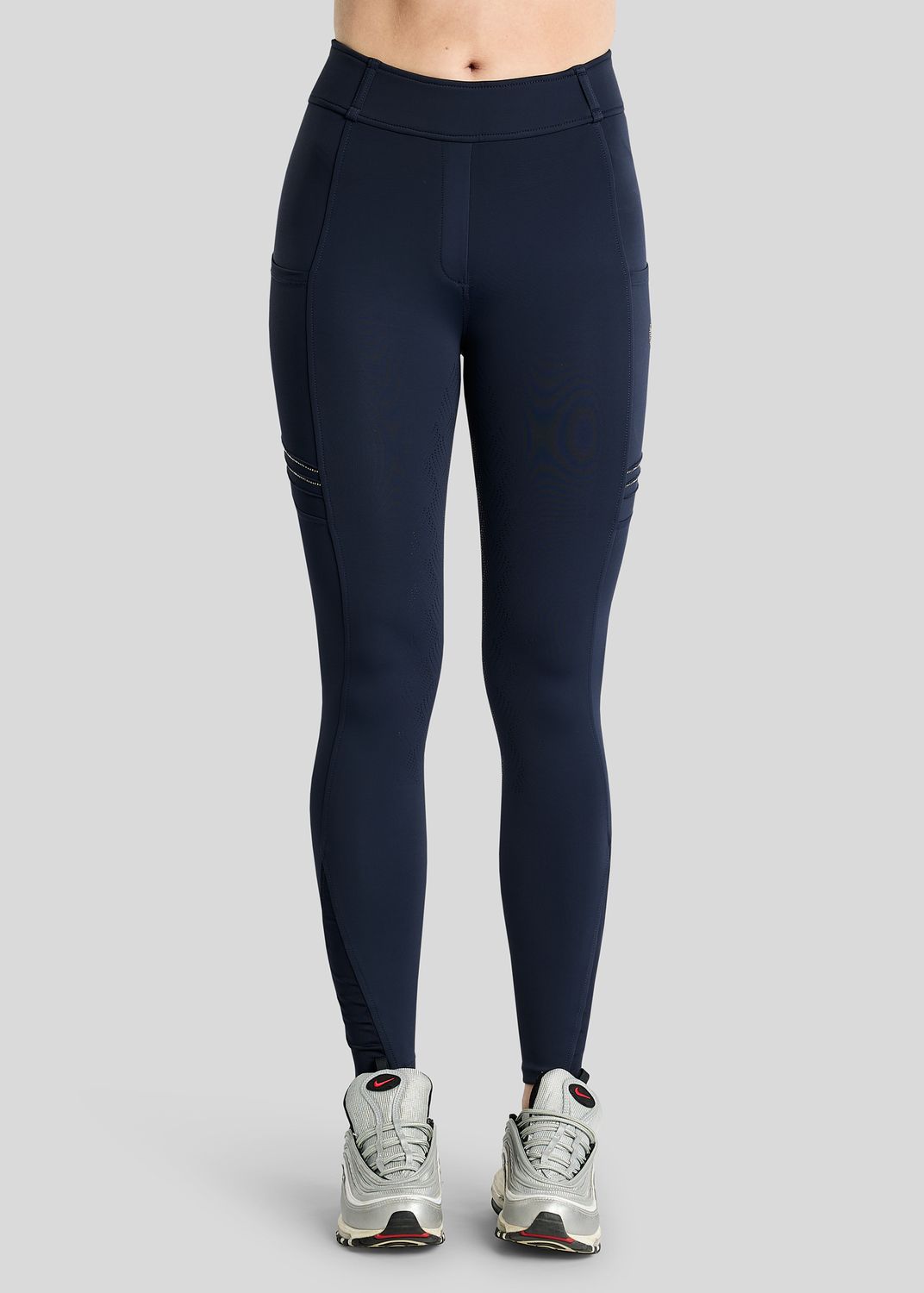 MoWilma Hybrid Tights w. Pintucks and Golden Quartz Crystals - Fullgrip, Navy 