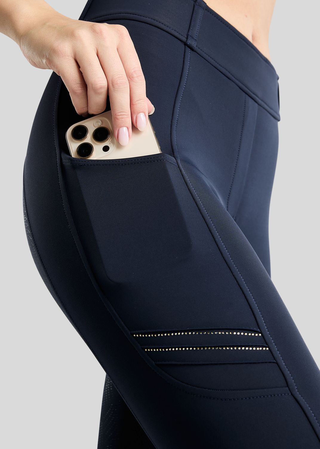 MoWilma Hybrid Tights w. Pintucks and Golden Quartz Crystals - Fullgrip, Navy 