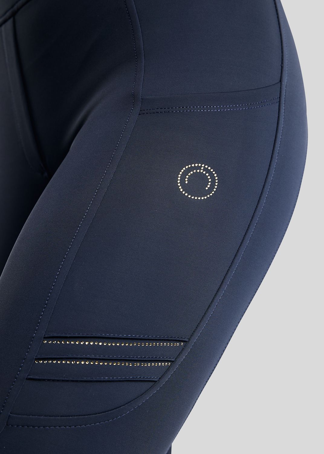 MoWilma Hybrid Tights w. Pintucks and Golden Quartz Crystals - Fullgrip, Navy 