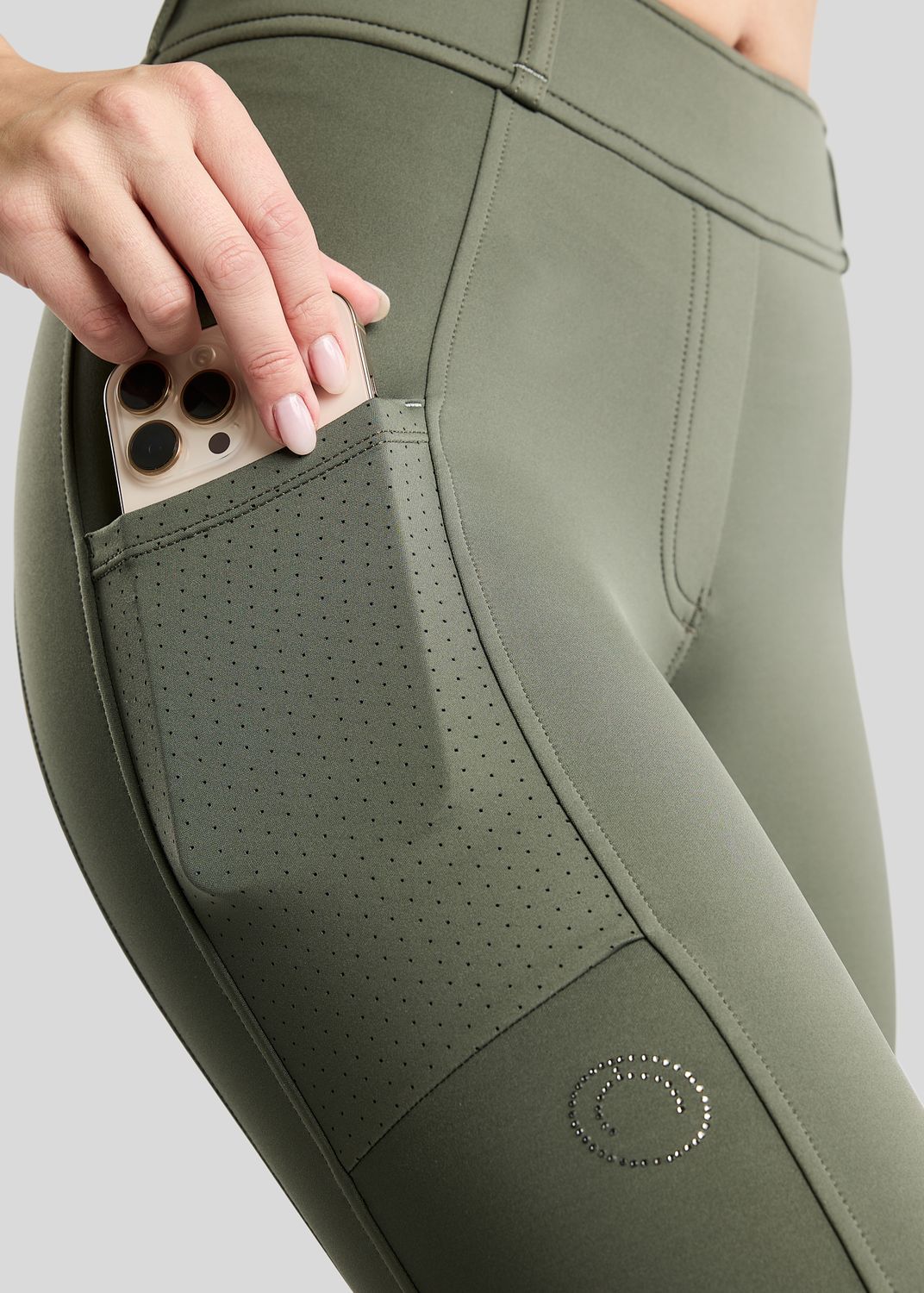MoZida REFINED Hybrid Tights w. Gun Metal Crystal Logo - Fullgrip, Forest Green 