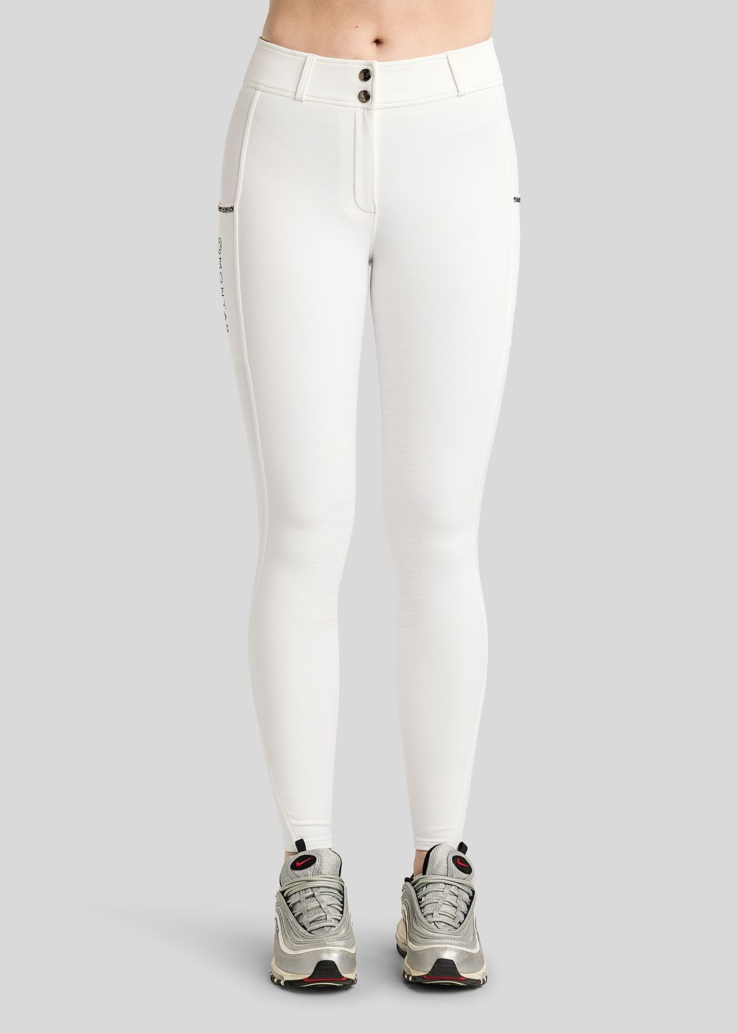 MoMaisy Breeches w. Gun Metal Crystal Tape - FullGrip, White 