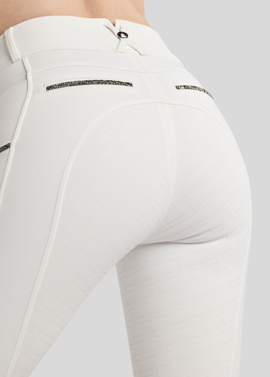 MoMaisy Breeches w. Gun Metal Crystal Tape - FullGrip, White 