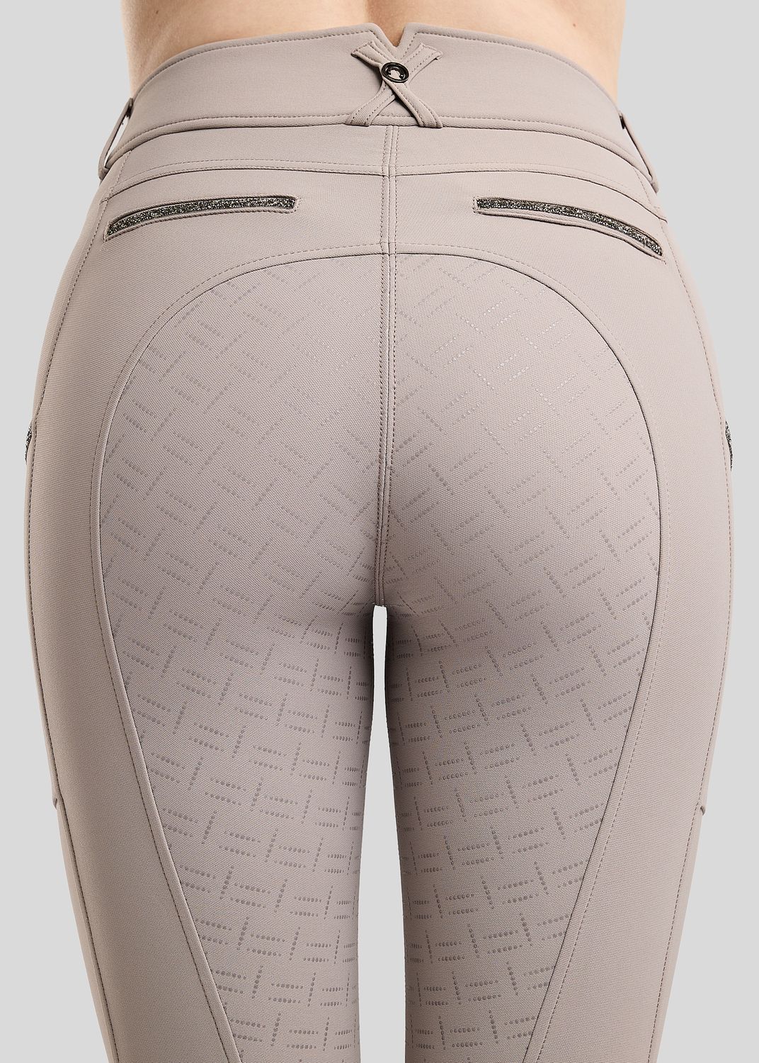 MoMaisy Breeches w. Gun Metal Crystal Tape - FullGrip, Pearl Grey 
