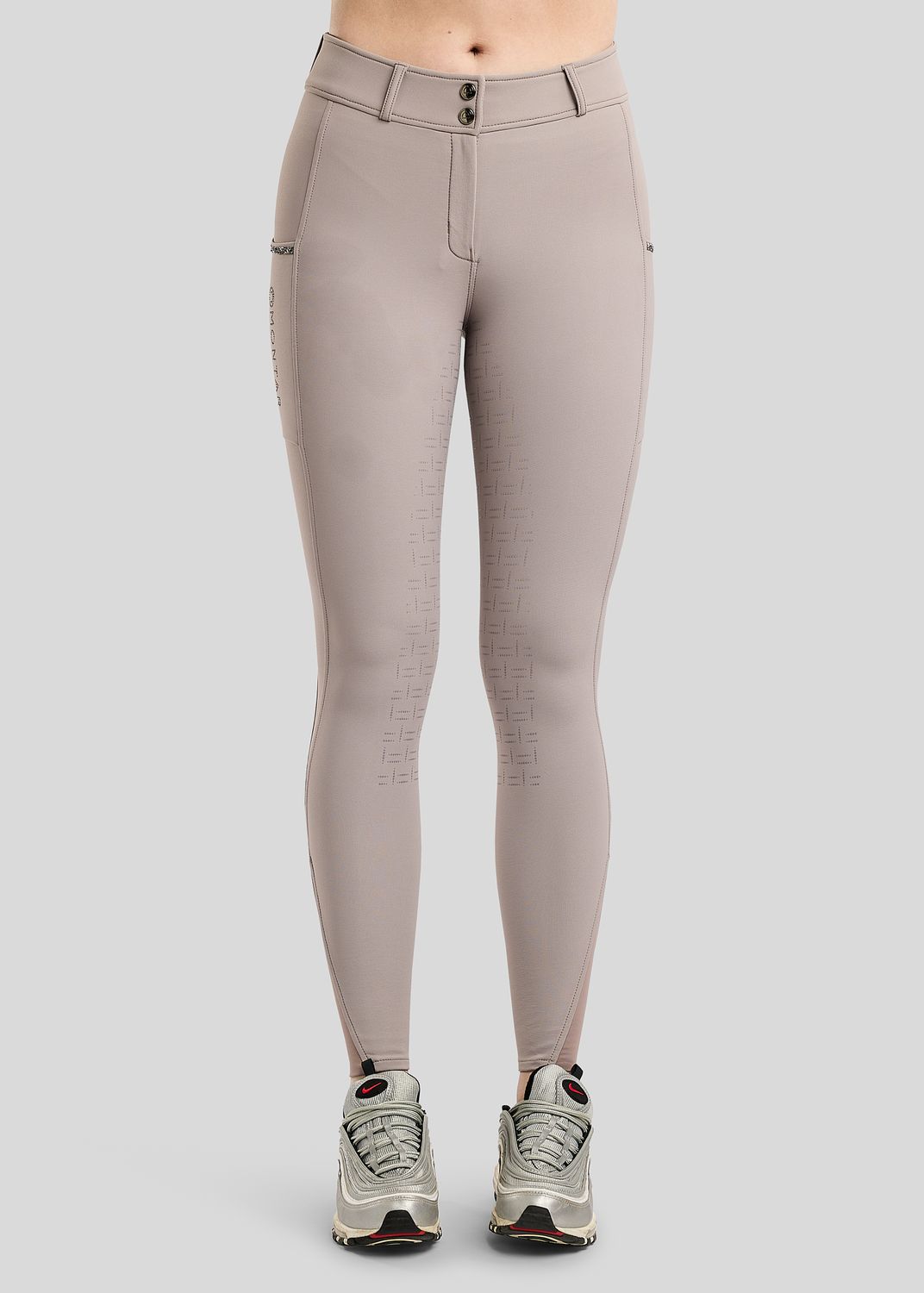 MoMaisy Breeches w. Gun Metal Crystal Tape - FullGrip, Pearl Grey 