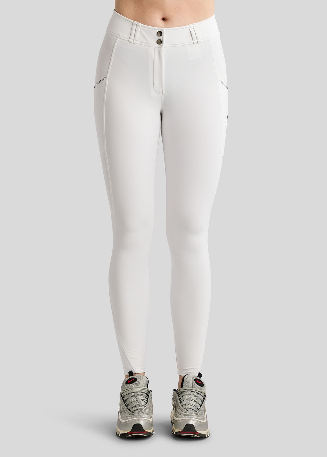 MoMaddy Breeches w. Gun Metal Crystals - Fullgrip, White 