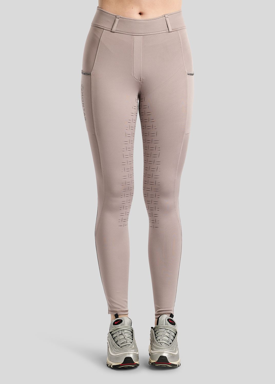 MoMaisy Hybrid Tights w. Gun Metal Crystal Tape - Fullgrip, Pearl Grey 
