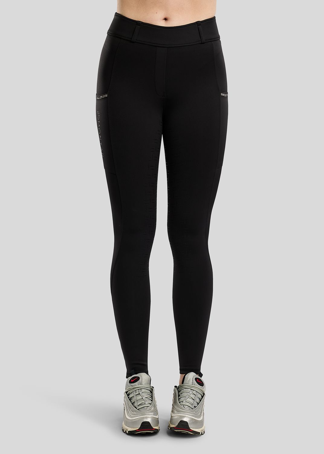 MoMaisy Hybrid Tights w. Gun Metal Crystal Tape - Fullgrip, Black 