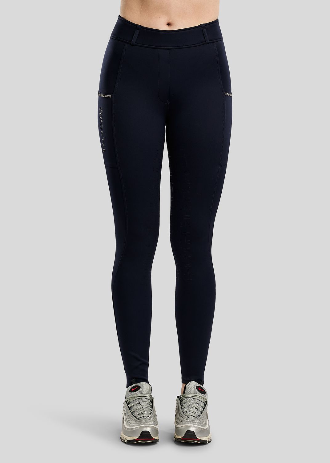 MoMaisy Hybrid Tights w. Gun Metal Crystal Tape - Fullgrip, Navy 