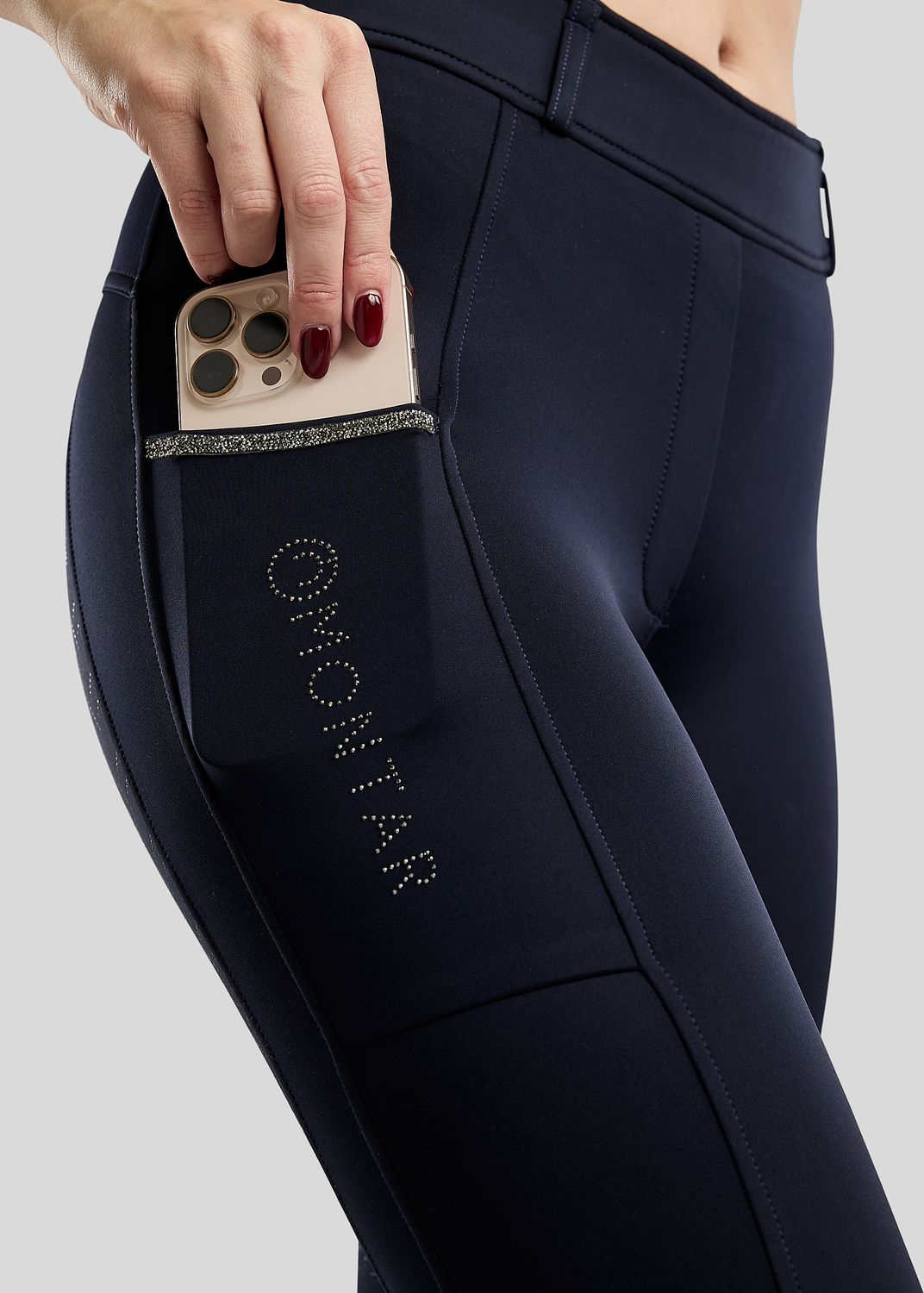 MoMaisy Hybrid Tights w. Gun Metal Crystal Tape - Fullgrip, Navy 