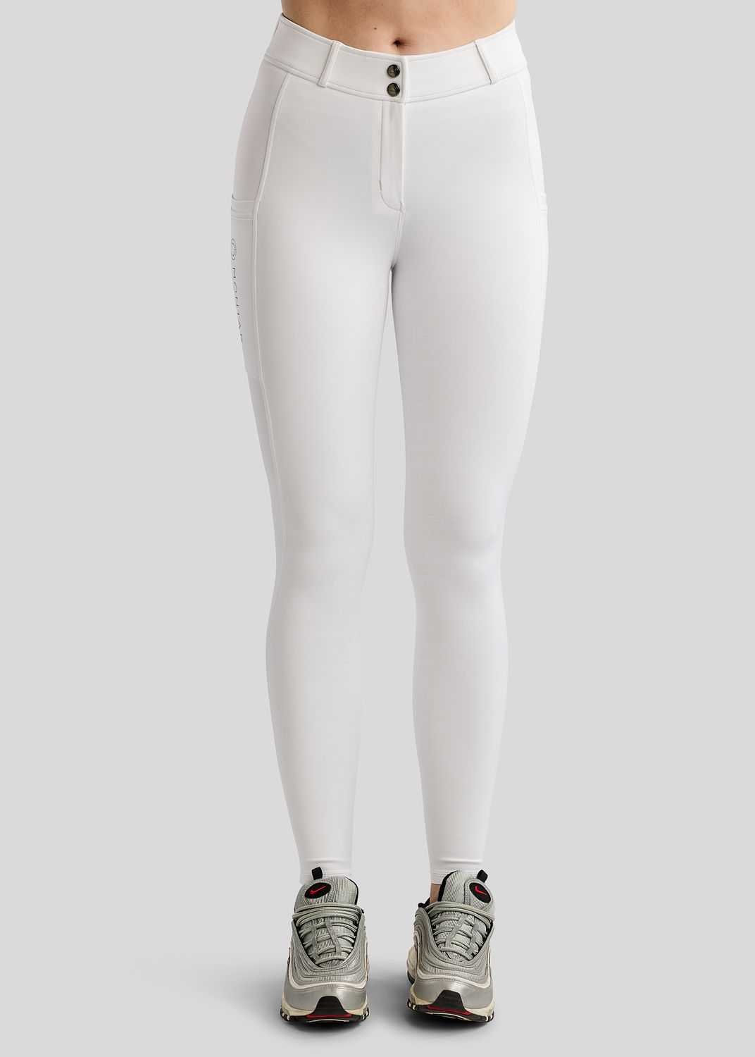 MoFair Breeches w. Gun Metal Logo Print - Fullgrip, White 