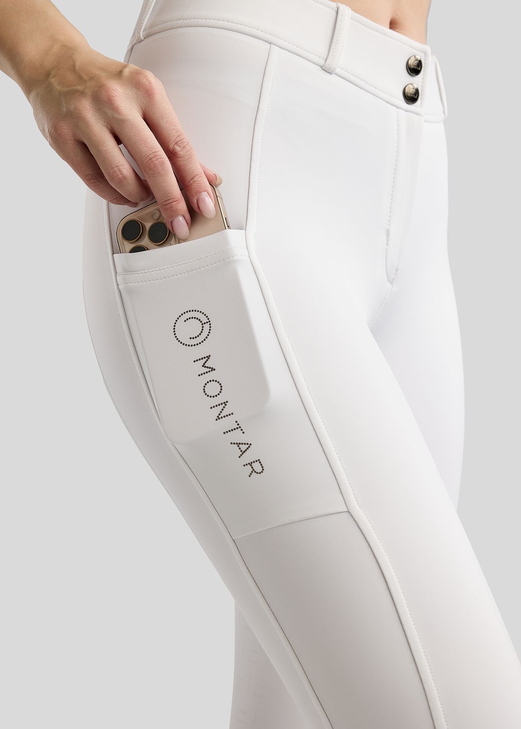 MoFair Breeches w. Gun Metal Logo Print - Fullgrip, White 