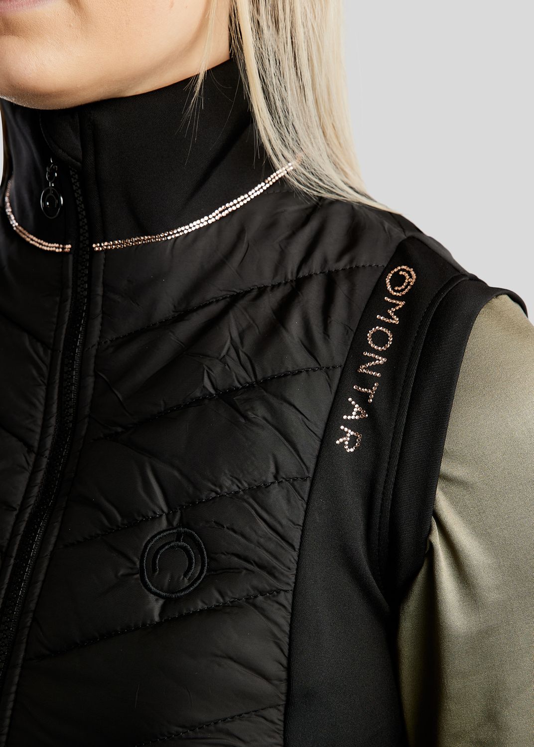 MoMari Hybrid Bodywarmer w. Rosegold Crystals - Black 
