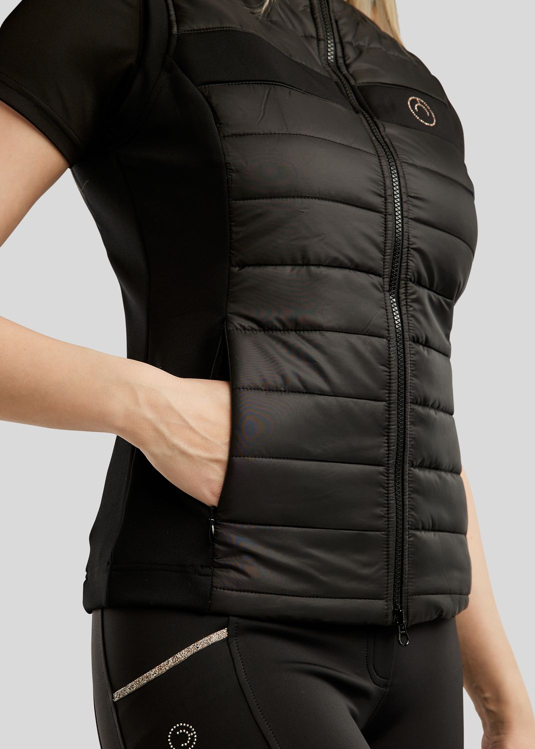 MoLila Hybrid Bodywarmer w. Champagne Crystal Tape and Crystals - Black