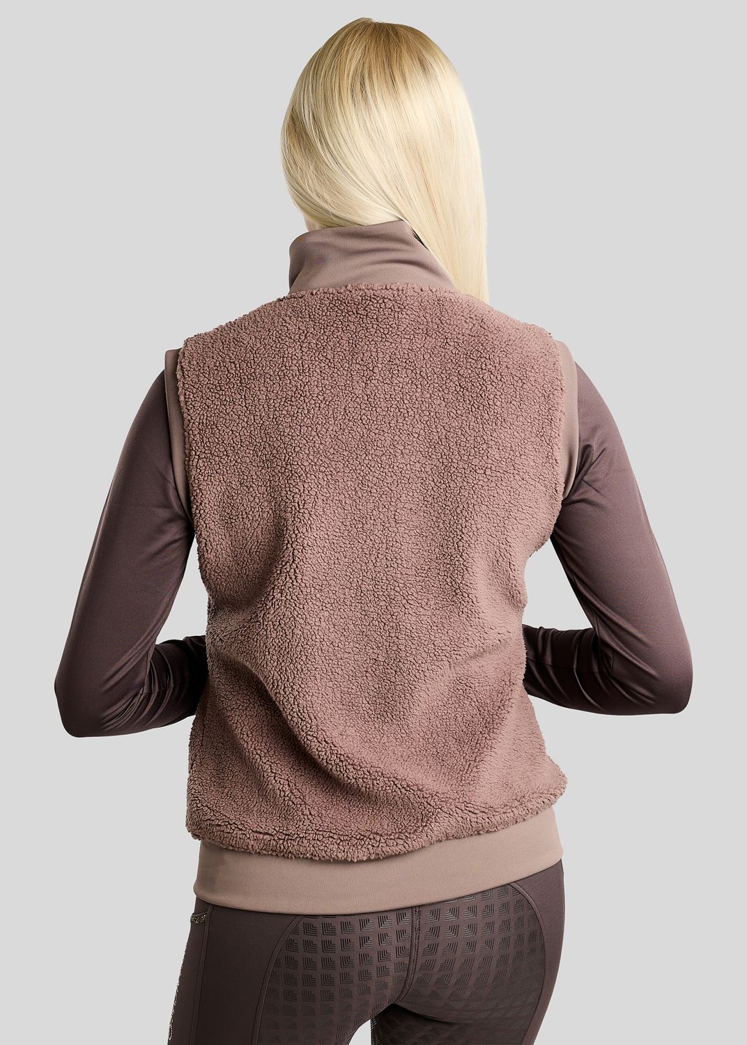 MoEbba Teddy Pile Full Zip Bodywarmer w. Golden Quartz Crystal Tape - Nougat Brown 