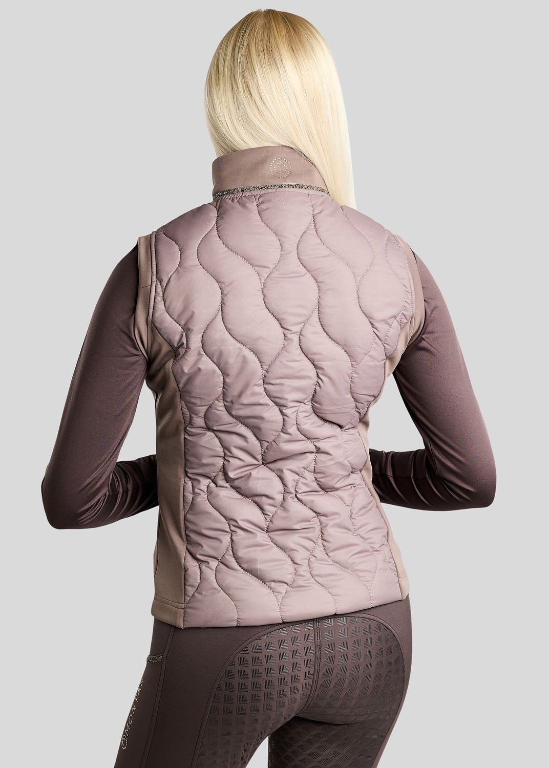 MoVeronica Hybrid Bodywarmer w. Golden Quartz Crystal Tape and Crystals - Nougat Brown 