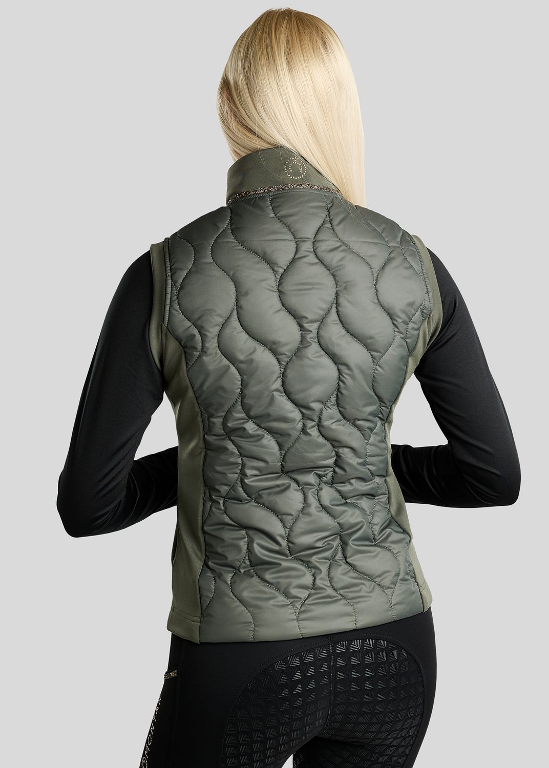 MoVeronica Hybrid Bodywarmer w. Golden Quartz Crystal Tape and Crystals - Forest Green 