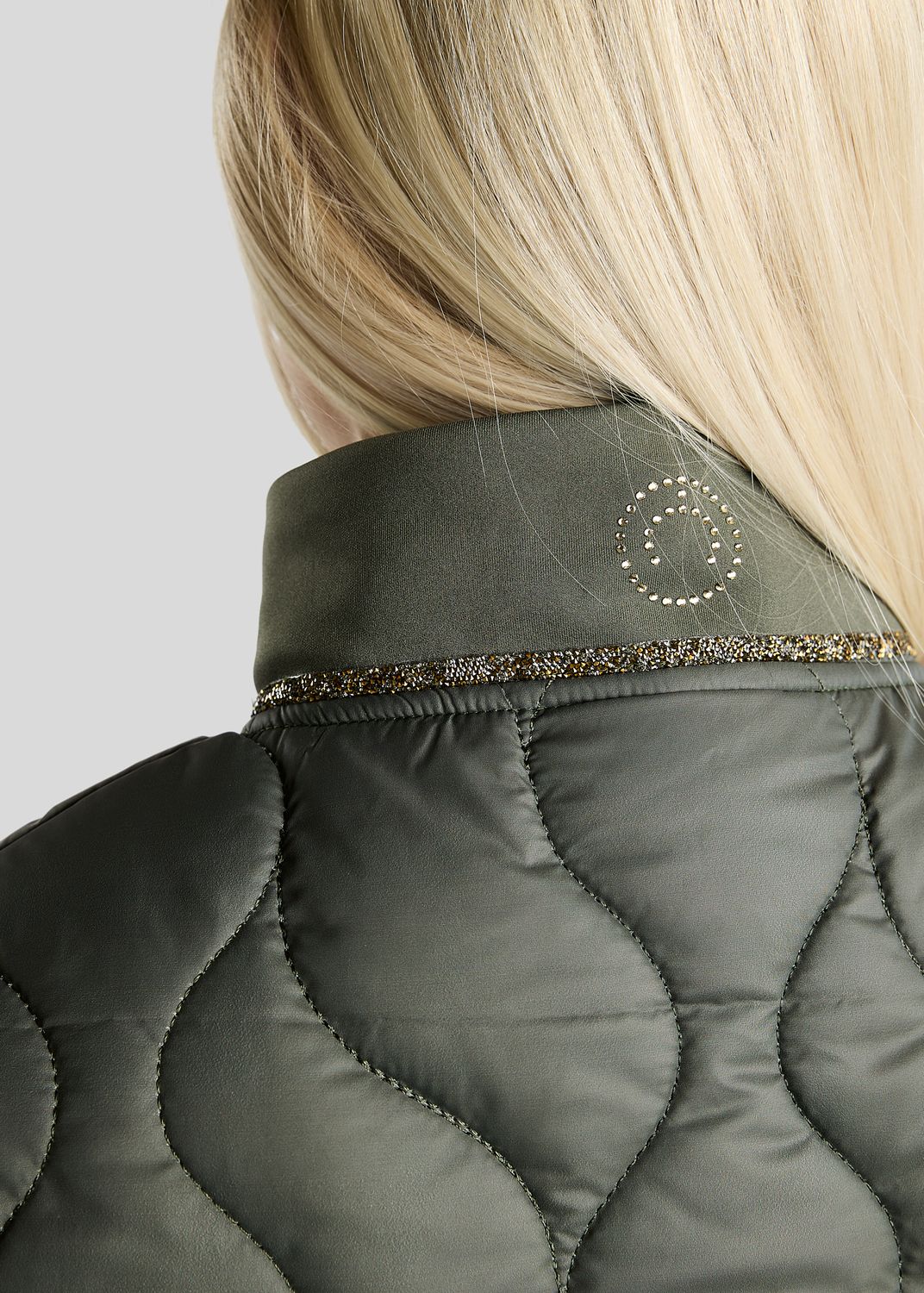 MoVeronica Hybrid Bodywarmer w. Golden Quartz Crystal Tape and Crystals - Forest Green 