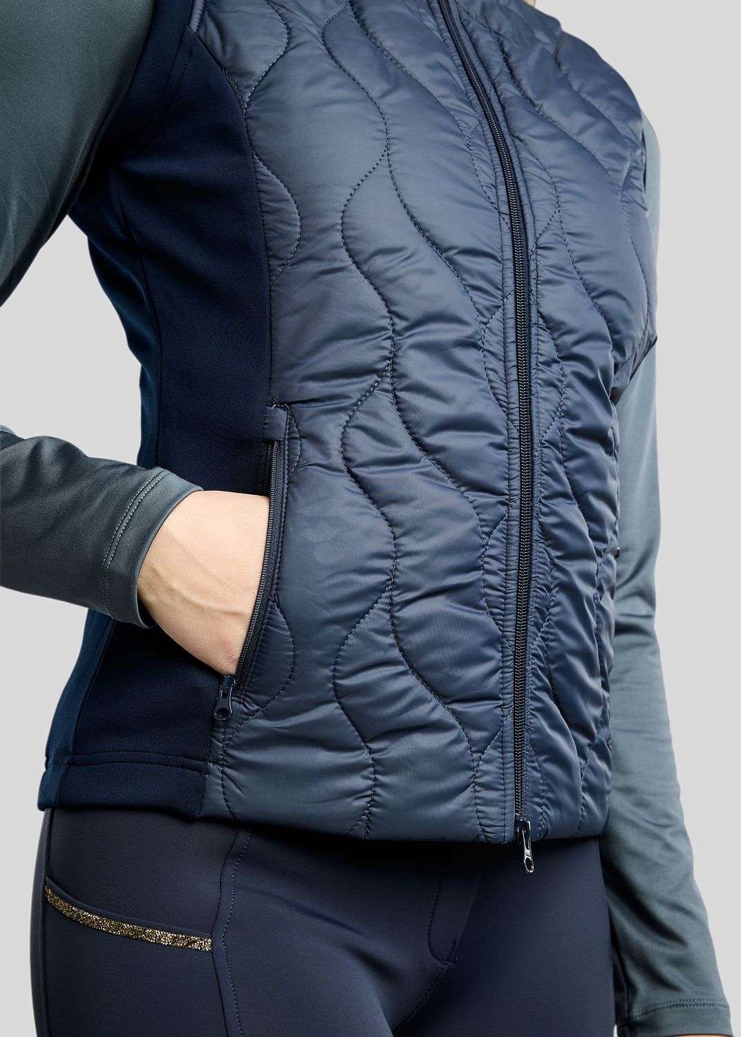 MoVeronica Hybrid Bodywarmer w. Golden Quartz Crystal Tape and Crystals - Navy 