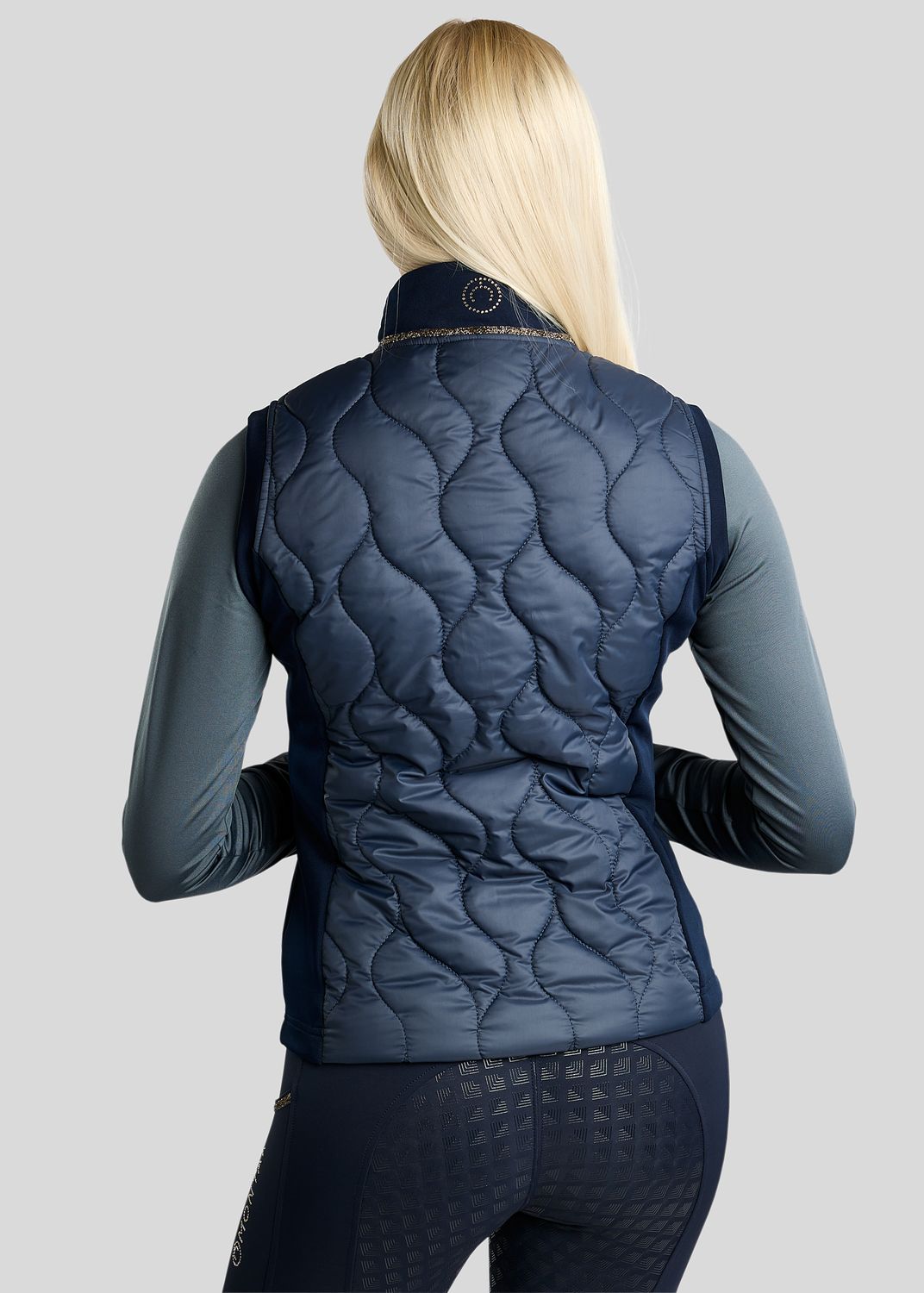 MoVeronica Hybrid Bodywarmer w. Golden Quartz Crystal Tape and Crystals - Navy 