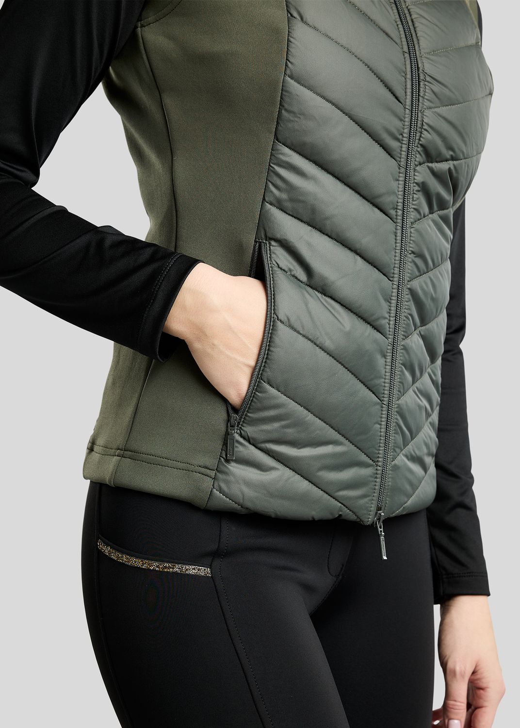 MoEverline Hybrid Bodywarmer w. Detachable Hood and Golden Quartz Crystsals - Forest Green 
