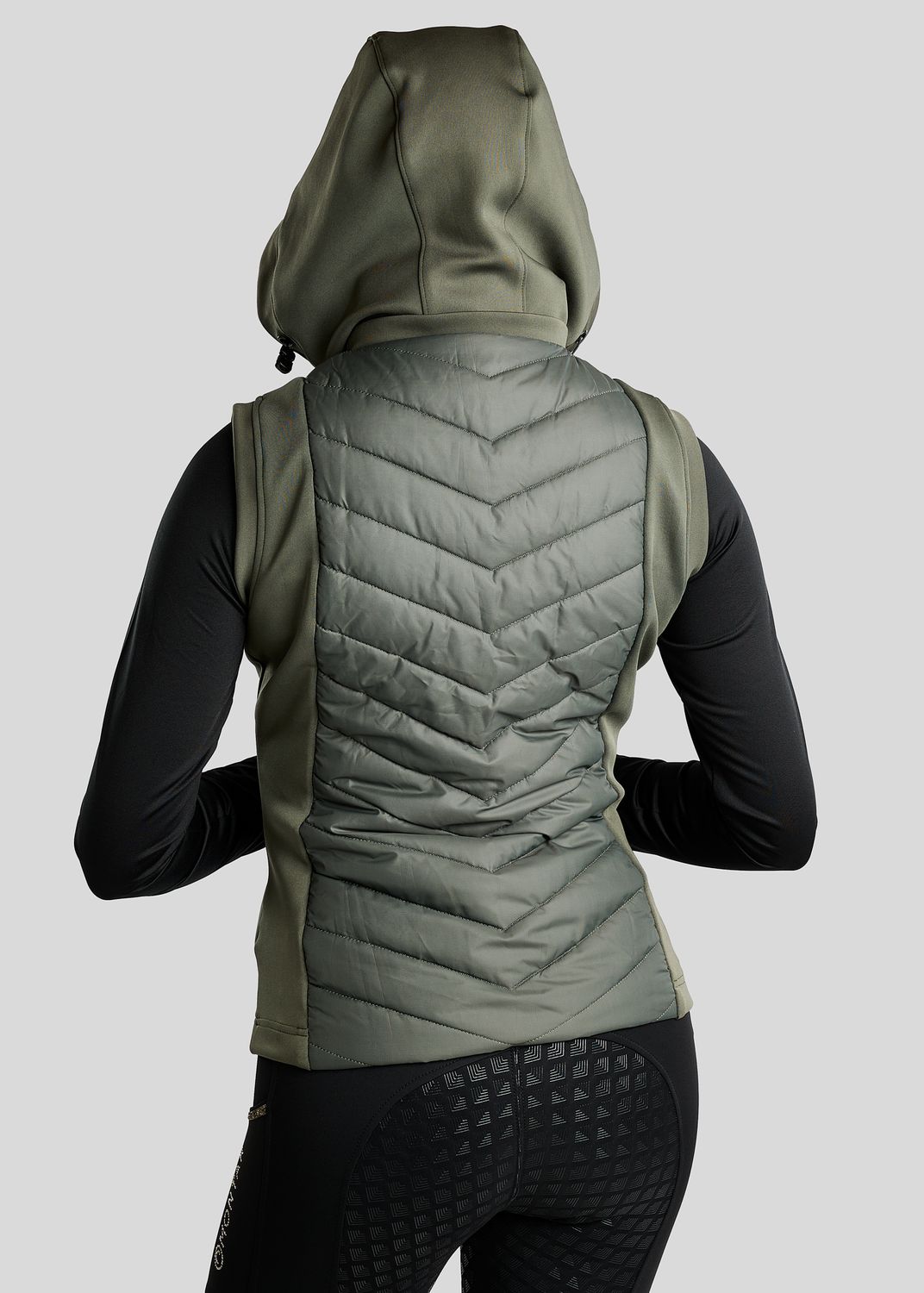 MoEverline Hybrid Bodywarmer w. Detachable Hood and Golden Quartz Crystsals - Forest Green 