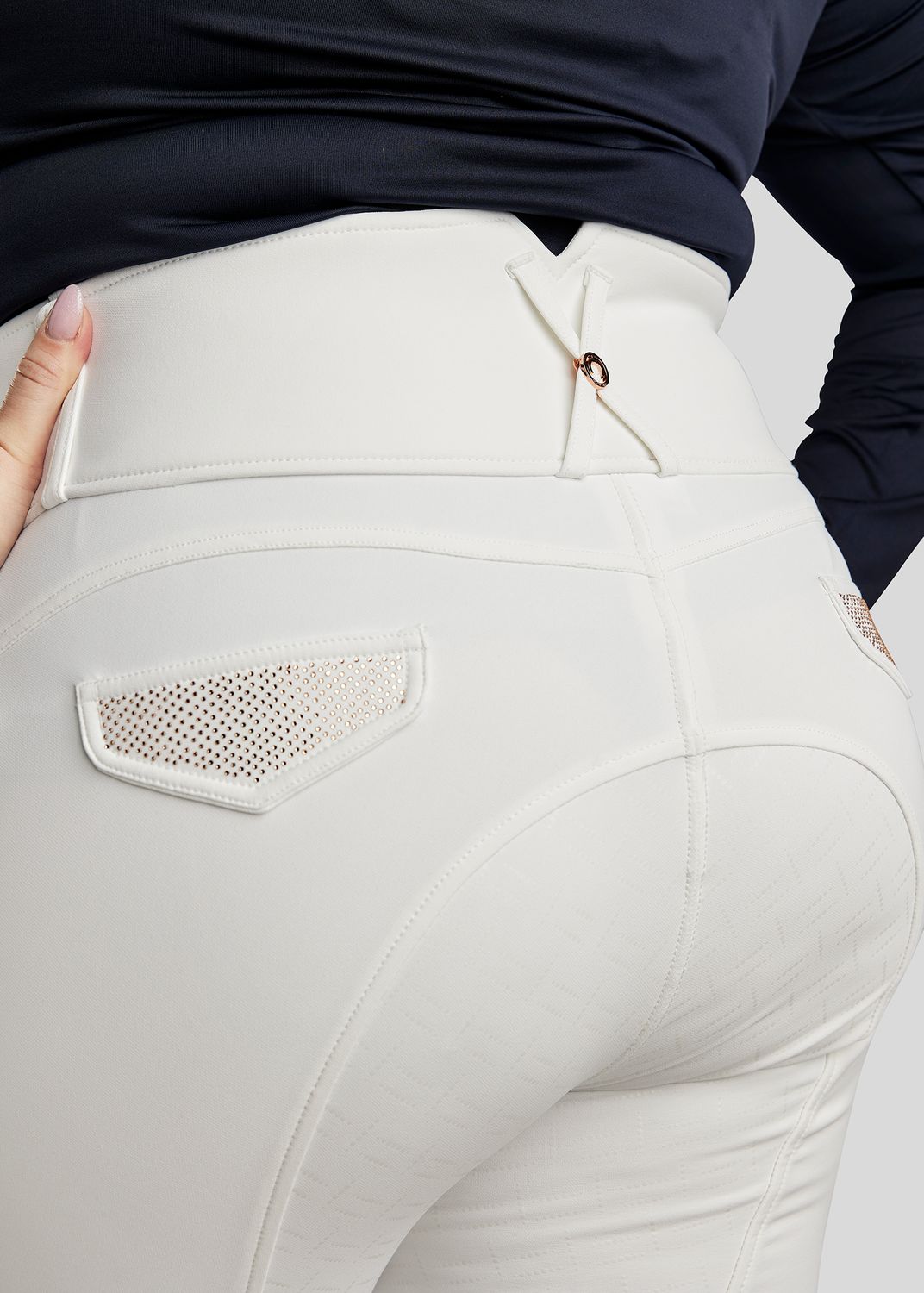 CURVE Briella Breeches w. Rosegold Crystals - Fullgrip, White 