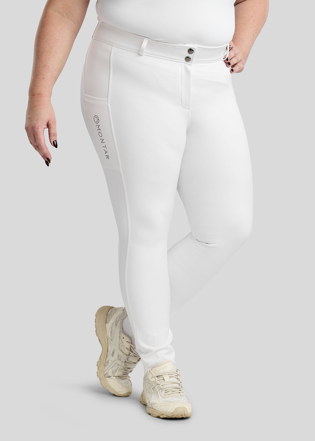 CURVE MoFlair Breeches w. Phone Pockets and Gun Metal Crystals - Fullgrip, White