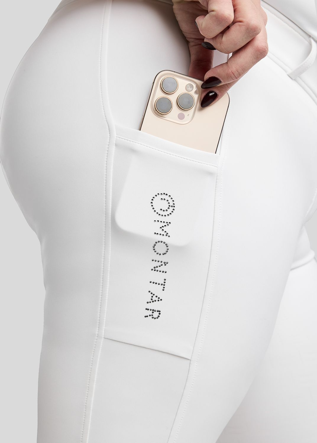 CURVE MoFlair Breeches w. Phone Pockets and Gun Metal Crystals - Fullgrip, White